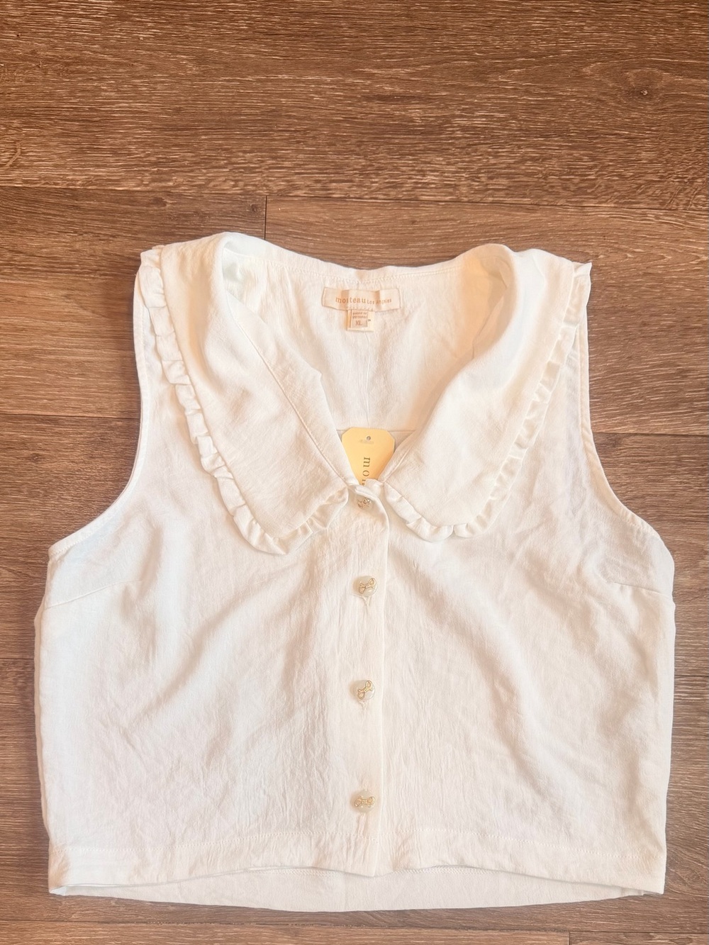 White Ruffle-Collar Sleeveless Button-Front Top